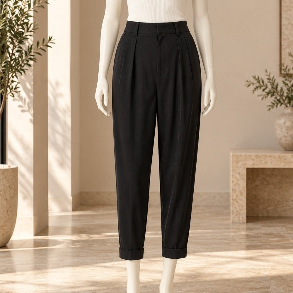 Banana Republic Womens Trousers Pleated Tapered Cuffed Black Size 6